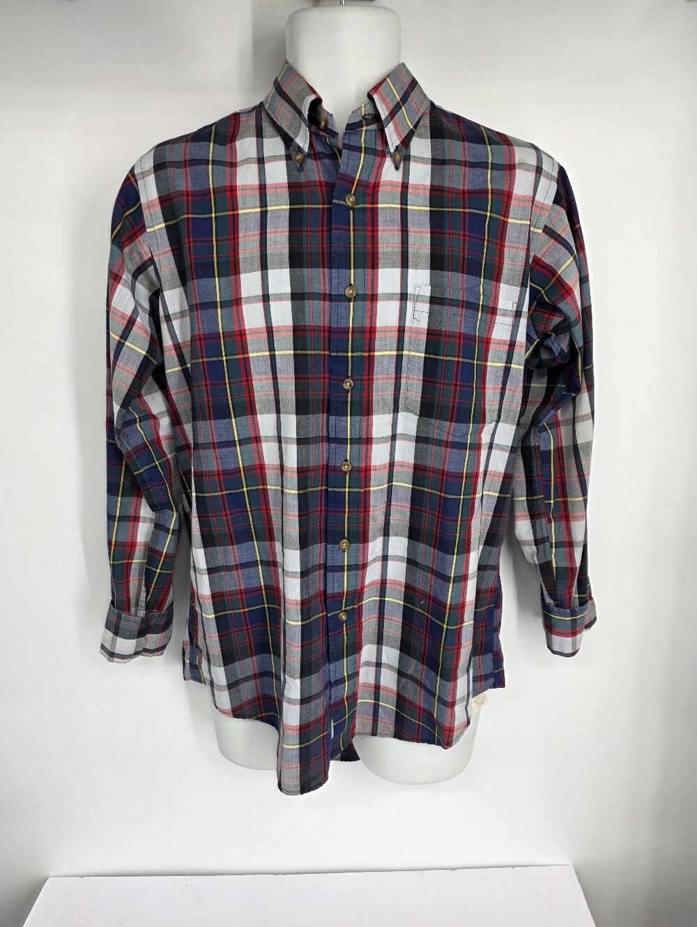 Thomas & Moore Plaid Button Down Shirt M Multi-Color Single Needle Tailoring